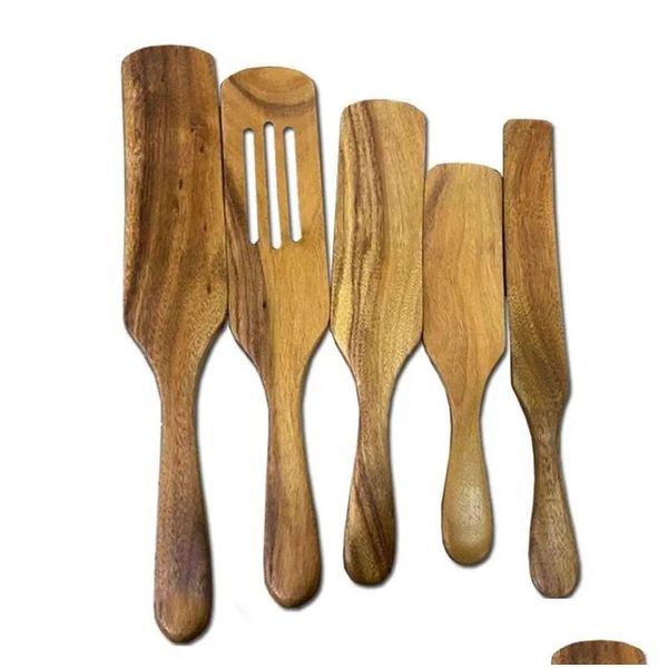 Bacchette 5 pezzi Set di bacchette in legno Utensili da cucina in teak naturale Strumenti Cottura antiaderente Per mescolare Servire Consegna a domicilio Gard Otbkv