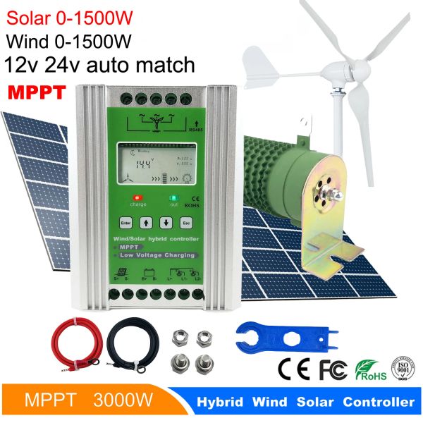 Solar 3000w mppt híbrido eólico controlador de carga solar impulsionador 12v 24v regulador com carga de descarga para fora do sistema gerador eólico pv