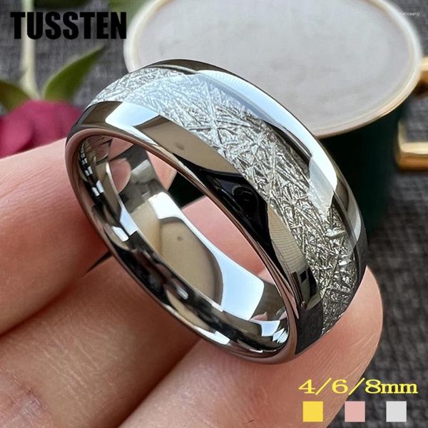 Anéis de casamento Tussten 4/6/8mm tungstênio homens mulheres banda brilhante meteorito incrustação cúpula polida moda jóias