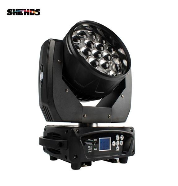 SHEHDS NEW LED Zoom Moving Head Light 19x15W RGBW Wash DMX512 Освещение сцены Профессиональное оборудование для Dj Disco party Bar Effect 1898898