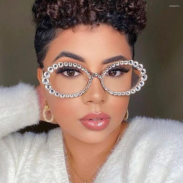 Sonnenbrillenrahmen 2024 DIY Ins Mode voller Diamant Brillenrahmen Frauen handgemachte Party Trend personalisierte Gläser Lady Spectacles.