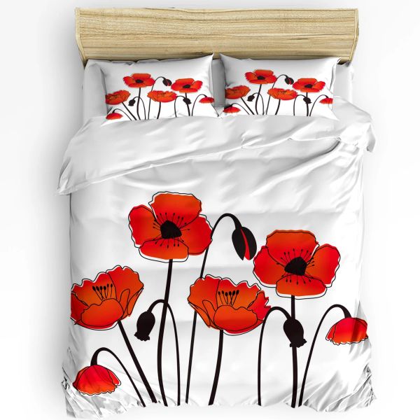 Sets Red Mohnblumenpflanze Natur 3pcs Bettwäsche Set für Schlafzimmer Doppelbett Home Textile Duvet Cover Quilt Cover Kissenbezug