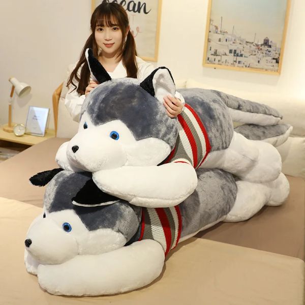 Kissen 120 cm niedliche weiche Kawaii riesige Husky Plüschspielzeughund ausgestopfte Tiere Lange Kissenpuppe für Kinder Freundin Geburtstag Geschenk Home Decor