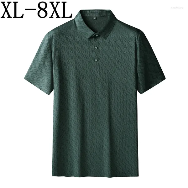 Polos masculinos 8xl 7xl 6xl 2024 verão de alta qualidade gelo seda respirável camisas para homens manga curta lapela mens polo camisa casual masculino t-shirts