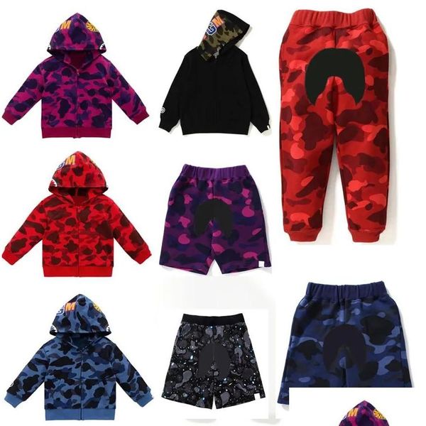 Kleidung Sets Neue Mode Kinder Designer Sets Winter Dicke Anzüge Jungen Mädchen Casual Sweatshirts Hosen Shorts Einfarbig Shark Monat Pr Otogx