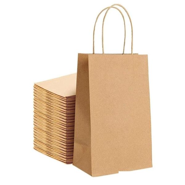 Envoltório de presente Sacos de papel Kraft 25 pcs 59x314x82 polegadas pequeno com alças festa loja marrom varejo24523458389 gota entrega casa jardim fe dh4re