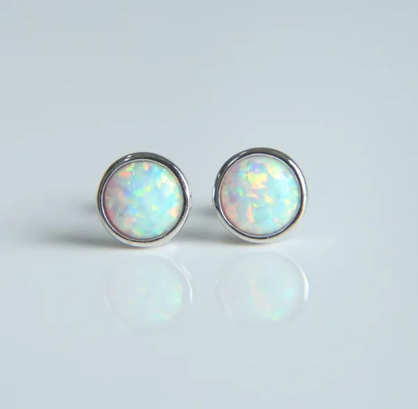 Orecchini a bottone Rotondi di alta qualità in argento sterling 925 rodiato opale da donna
