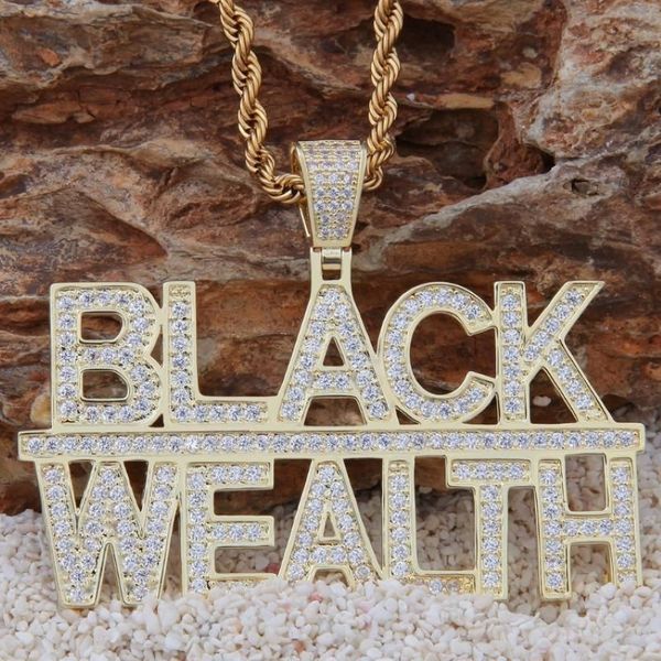 Iced Out Bling Rapper Black Wealth Brief Anhänger CZ Kette Gold Silber Farbe Hip Hop Schmuck CZ Halskette für Männer Women295C