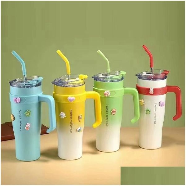 Tumblers Exquisite Nette Auto Tasse Edelstahl Tasse Schöne Männer Frauen Große Kapazität Vakuum Beautif Griff Saug Drop Lieferung Hause G Dhujx