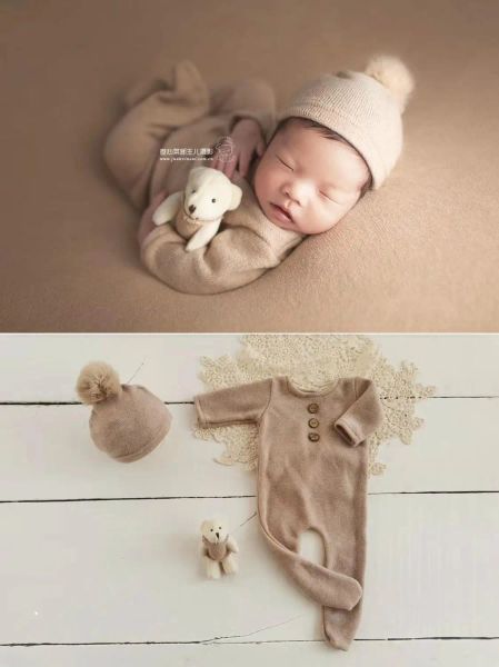 Sets Neugeborenen Fotografie Requisiten Bär Kleidung Set für Baby Foto Schießen Overall Hut Puppe Requisiten Foto Kleidung Outfits Zubehör