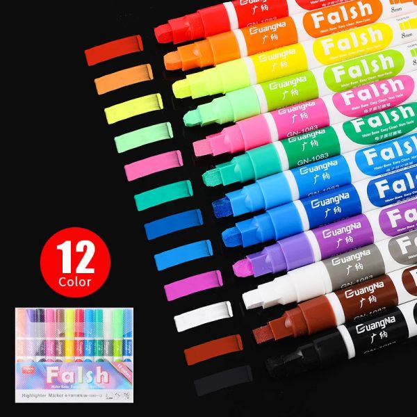 Marker, löschbarer Kreidemarker, 8 mm dicke Spitze, 12 Farbstifte-Set, LED-Schreibtafel, Tafelmarkierungsstift, geeignet für Glas- und Metallmalerei