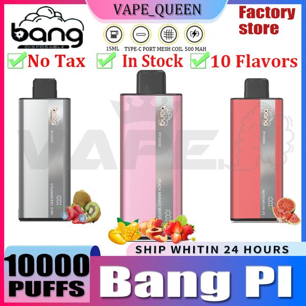 Original Bang PI10000 Puff Vaper Bang Display Digital Recarregável Descartável E Cigarros Vape Pen 0% 2% 3% 5% Mesh Coil puff 10000 com 500mAh Bateria 15ml puff 10k