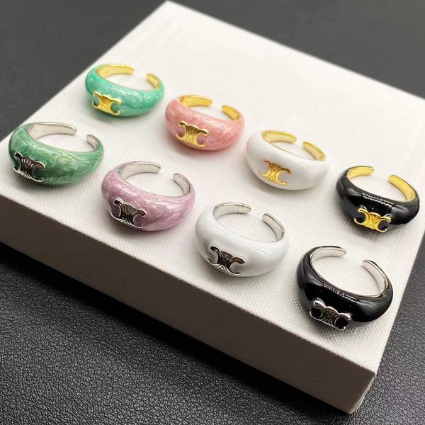 Anéis Novo designer de moda anel 18k ouro prata multicolorido esmalte anéis para moda homens mulheres amante noivado casal ajustável anel de alta qualidade jóias presente