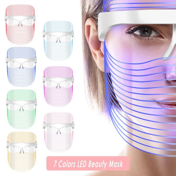 Massageador 7 cores luz led rostos máscaras óptica cuidados com a pele máscara de beleza portátil carga usb facial coreano cuidados com a pele rejuvenescimento massageador