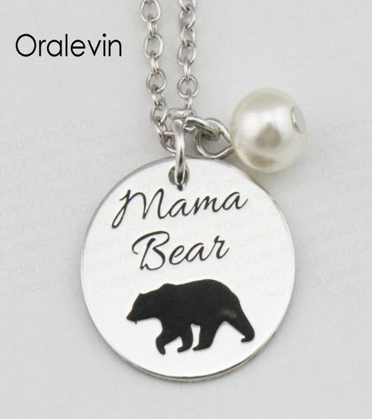 Idéias de estampagem de metal MAMA URSO Inspirador Mão Carimbada Gravado Charme Pingente Cadeia Colar Presente Jóias18Inch22MM10PcsLot8175174