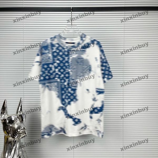 xinxinbuy Herren Designer T-Shirt 2024 Tie Dye Letter Speckle Print 1854 Kurzarm Baumwolle Damen Blau Schwarz Weiß Grün Khaki S-2XL