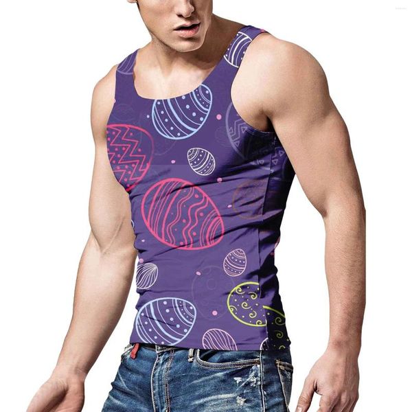 Herren-Tanktops, Herren-Osterweste, festlich, lässig, täglich, Slim-Fit-Außenhemd, 3D-gedrucktes Ei, kurzärmelig