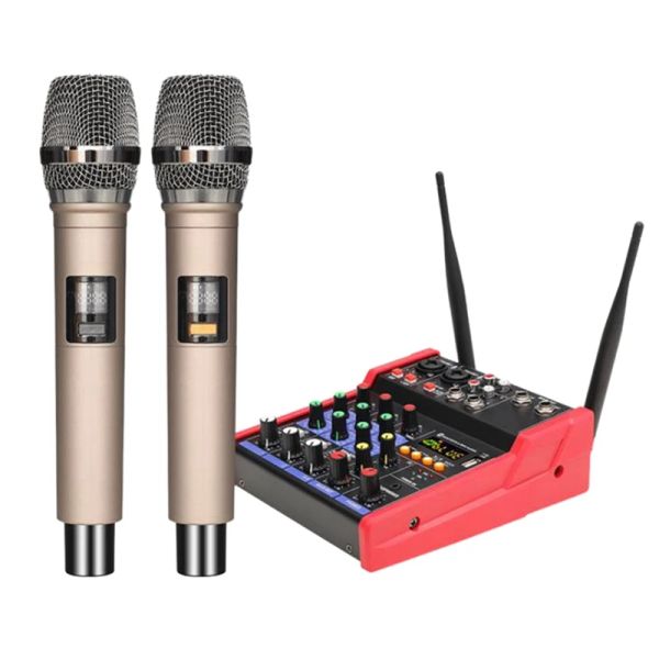 Accessori Console mixer audio a 4 canali al dettaglio con microfono wireless Mixing audio con mini mixer DJ USB Bluetooth + 2 karaoke wireless