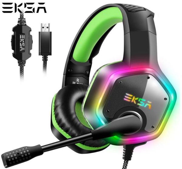 EKSA E1000 USB-Gaming-Kopfhörer 71 Virtual Surround Professionelles Gaming-Headset mit Mikrofon-LED-Licht für PC Grün Grau6082515