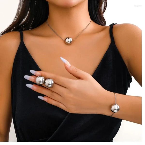Collana di orecchini set COSÌ semplice catena di osso di serpente set di braccialetti a sfera geometrica per le donne gioielli di moda accessori minimalisti