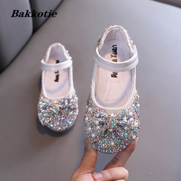 Tênis para meninas sapatos 2022 primavera crianças moda sandálias pu marca strass glitter princesa criança vestido de festa dança apartamentos sapatos de bebê