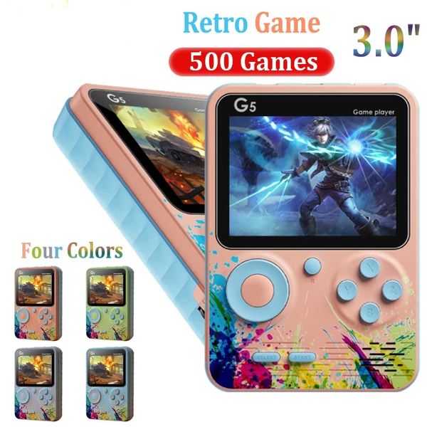 Macaron Color G5 Retro Handheld Play Game Console integrado 500 Classic Games 8 bits tela de 3,0 polegadas videogames portáteis com 1020mAH recarregável Bateria com suporte para saída de TV