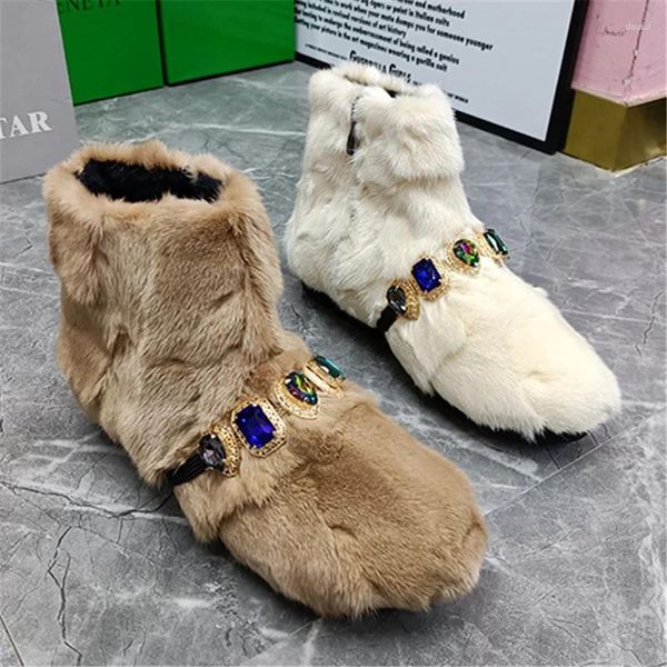 Stiefel Strass Frauen Knöchel Schnee Botas Designer Dicke Sohle Plattform Schuhe Walking Wohnungen Winter Warme Pelz Creepers