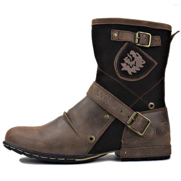 Stivali 2024 Primavera Autunno Western Vera Pelle Uomo Moto Caviglia Scarpe Casual 5008-1-HH Colore Marrone Chiaro