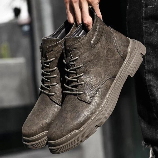 Ботинки, универсальная мужская повседневная обувь, уличная обувь с высоким берцем до щиколотки, мужские оксфорды из натуральной кожи, модная обувь для мотокросса