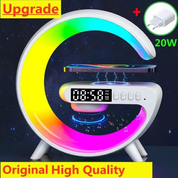 Mini multifuncional carregador sem fio suporte alto-falante tf rgb luz noturna estação de carregamento rápido para iphone samsung xiaomi huawei