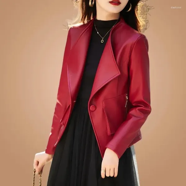 Frauen Leder Mode Rot Schwarz Kurzen Mantel 2024 Frauen Jacke Casual Frühling Herbst Tops Koreanische Version Anzug