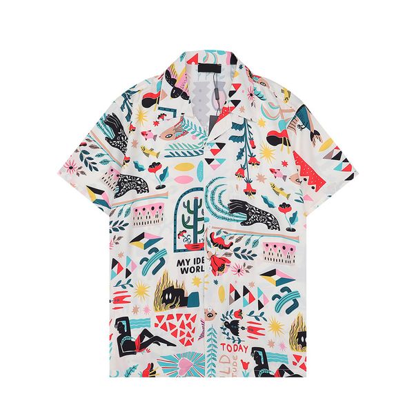 Дизайнерская рубашка 24ss Мужские рубашки на пуговицах с принтом рубашки для боулинга Гавайские повседневные рубашки с цветочным принтом Мужские приталенные платья с короткими рукавами Гавайская футболка M-3XL 15