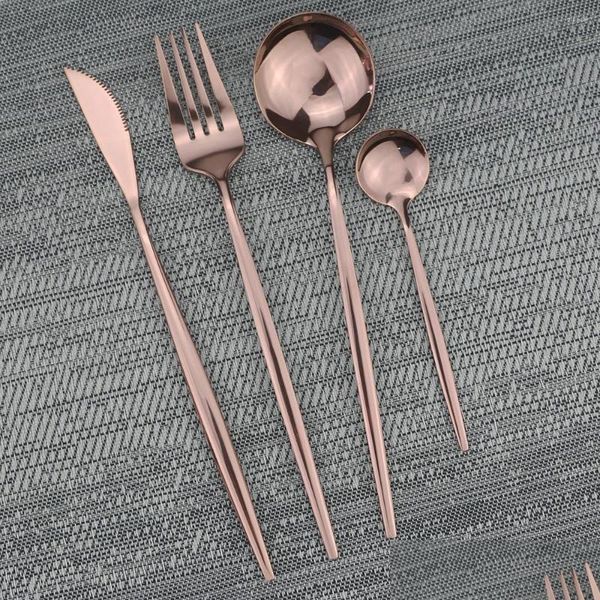 Set di stoviglie Jankng Rose Coltello Forchetta Cucchiaio Posate Specchio occidentale Posate Stoviglie in acciaio inossidabile Sierware El Home Wedding Drop Dhldh