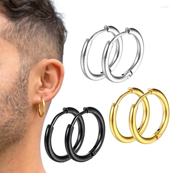 Orecchini a cerchio 1 paio da uomo in acciaio inossidabile classico gotico rotondo punk Huggies clip per orecchio piercing gioielli 8 10 12 14 16 18mm