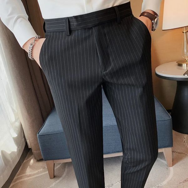 Conjunto de roupas formais listrado preto masculino calças vestido de casamento calças de alta qualidade masculino negócios casual conjunto calças 240228