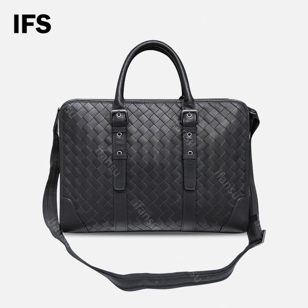 Design Business maschile per leisure di fascia alta in pelle di fascia alta valigetta portatile con cerniera di grande capacità con fila per spalla singola per pendolare borse da tote black