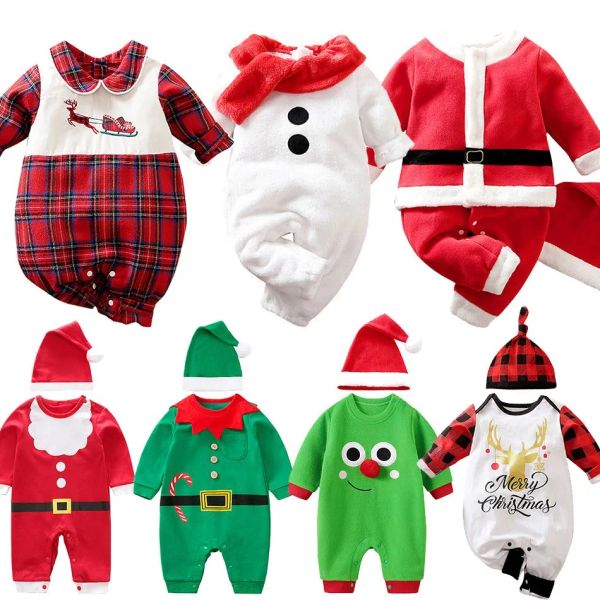 Jaquetas 2022 Natal Bebê Macacão Recém-nascido Bebê Meninas Meninos Roupas Recém Nascido Infantil Papai Noel Rena Boneco De Neve Elf Traje Chapéu 018m