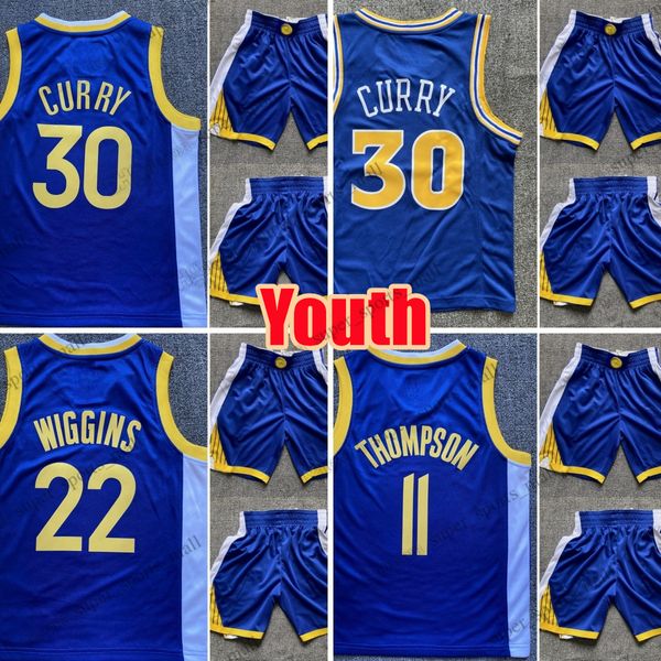 Shorts de basquete dourado estampados para jovens crianças State's Warriors's Men 2024 City 30 Stephen 11 Klay Curry Thompson Andrew Wiggins Swingman Pants Edition Desempenho