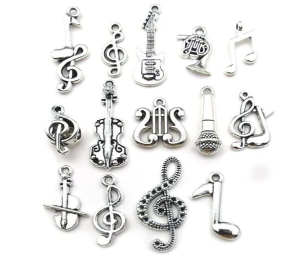 100 pz Charms Misti Chitarra Musicale Nota Pianoforte Corno Francese Sassofono Ciondolo In Argento Antico per Realizzare Orecchini Pendenti Carini Neckl7293956