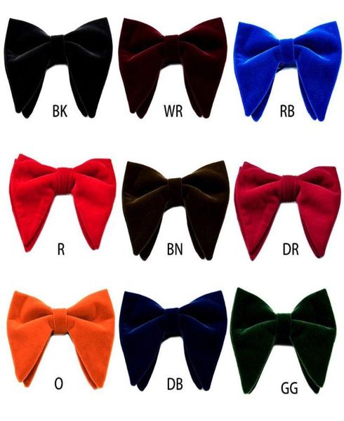 Gravatas Mens Veludo Vintage Dupla Camada Pré-Tied Handmade Bow Tie Glitter Cor Sólida Smoking Grande Oversized Comprimento Ajustável Ne9102026