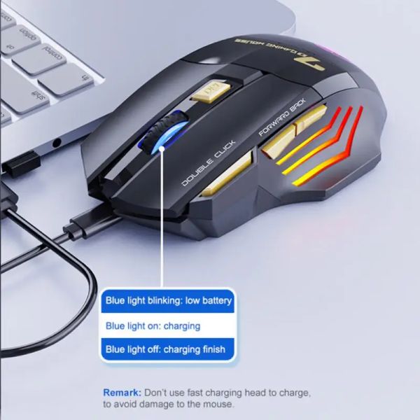 Mouse botão duplo clique grátis 2.4g silencioso mouse recarregável colorido luz de respiração sem fio mouse para jogos de computador