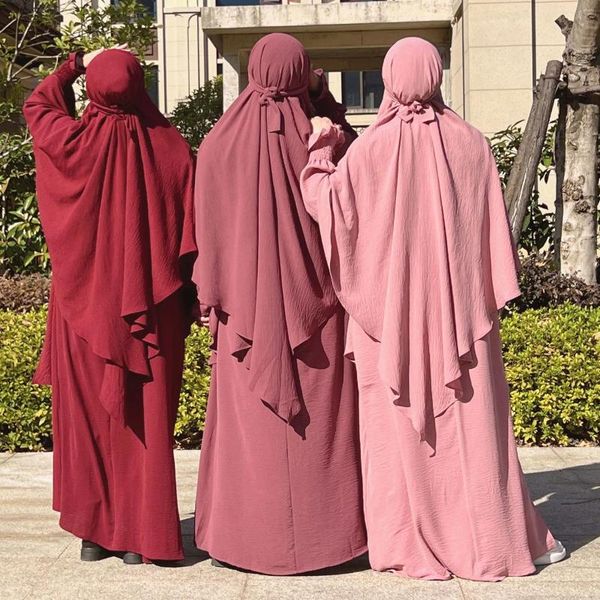 Roupas étnicas 2 peças Jilbab Set Mulheres Muçulmanas Oração Roupas Longo Khimar Hijab com Abaya Vestido Dubai Turquia Ramadan Eid Roupas Islâmicas