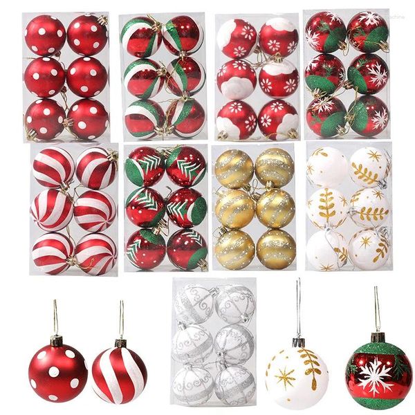 Decoração de festa 6 pçs galvanizado esferas de natal bola plástico pintado árvore pendurado pingente ornamentos de natal 2024 ano decoração de casa