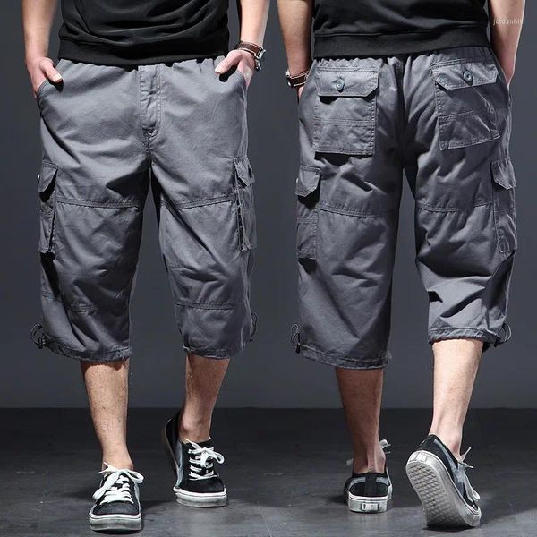 Pantaloncini da uomo in cotone sotto la lunghezza del ginocchio Pantaloni tattici lunghi 3/4 Multitasche estivi da lavoro in twill da uomo