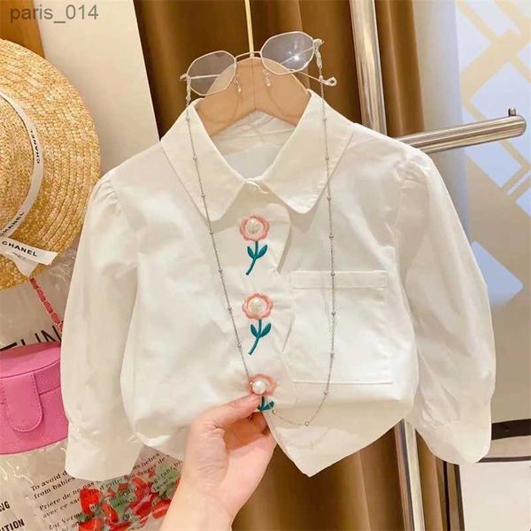 Set/abiti 2023 Primavera e autunno nuove ragazze Set carino camicia ricamata T-shirt a maniche lunghe + jeans 2 pezzi moda abbigliamento per bambini vestito