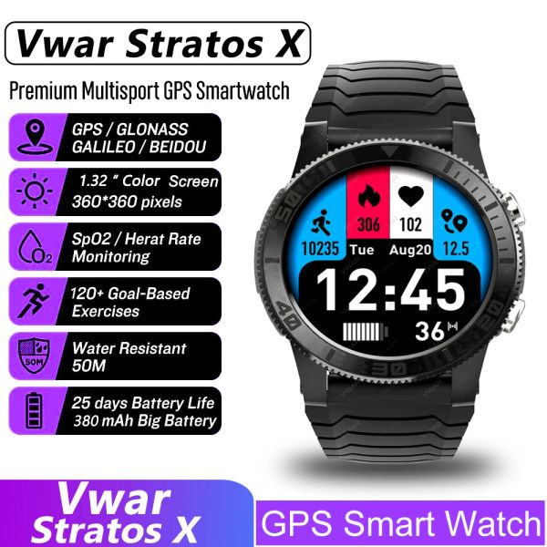 Relógios VWAR Stratos X GPS Smart Watch Frequência Cardíaca SpO2 VO2max Stress Sport Tactical Smartwatch Bateria de longa duração para Xiaomi Samsung IOS