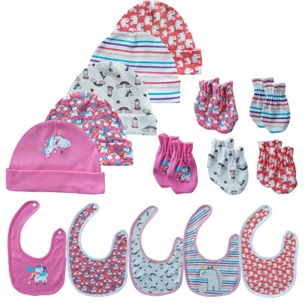 Sets Unisex Baby Zubehör 06 Monate Mädchen Junge Hut + Handschuhe + Lätzchen Set Winter Baumwolle Weiche Neugeborenen Fotografie Requisiten mit Cartoon Print