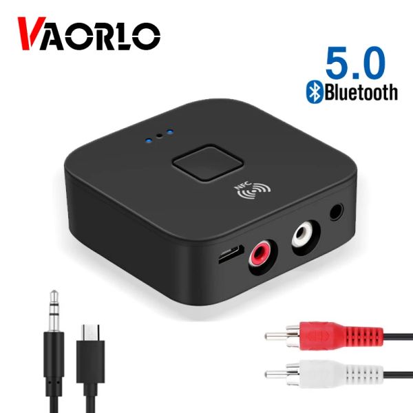 Lautsprecher VAORLO Bluetooth 5.0 RCA-Audioempfänger 3,5-mm-3,5-AUX-Buchse Stereo-Musik NFC-Wireless-Adapter für Auto-TV-Heimlautsprecher Automatisches EIN/AUS