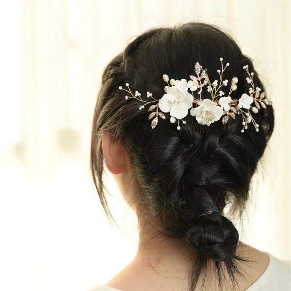 Fermagli per capelli Pettine fatto a mano Forcina laterale con perla floreale per copricapo da sposa Accessori da sposa per feste Accessori per la testa affascinanti