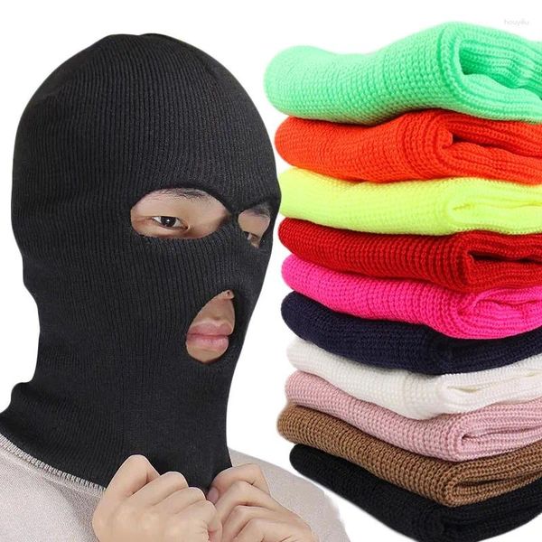 Berets inverno quente 3 buracos chapéus de malha para homens mulheres balaclava máscara facial boné ciclismo chapéu esportes ao ar livre crânios gorros